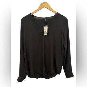 Forever 21 Black Long Sleeve Semi Sheer Blouse